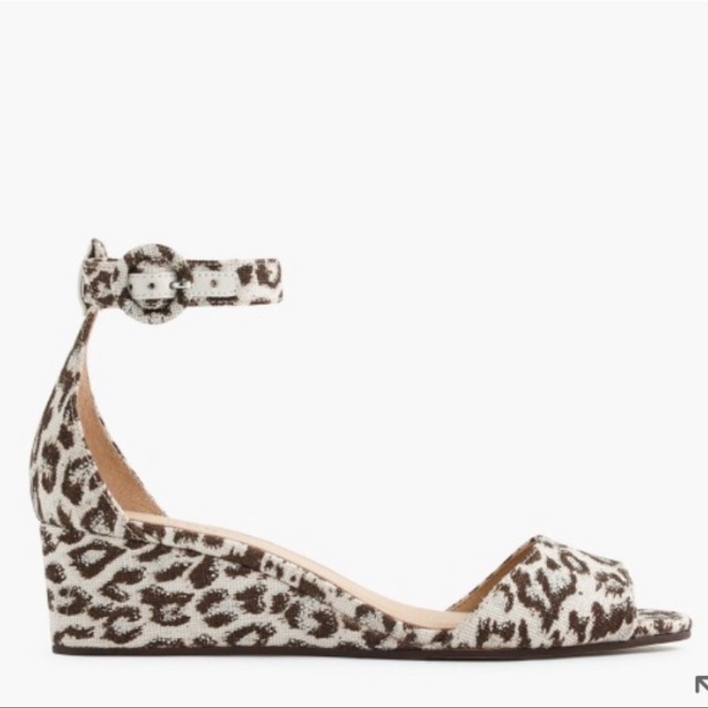 J. Crew Lailia Wedge Sandal Heel Neutral Metallic Leopard Cheetah Print Size 9.5